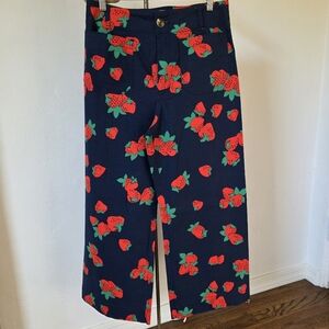 NWT The Colette Cropped Wide-Leg Pants by Maeve: Printed Linen STRAWBERRY
